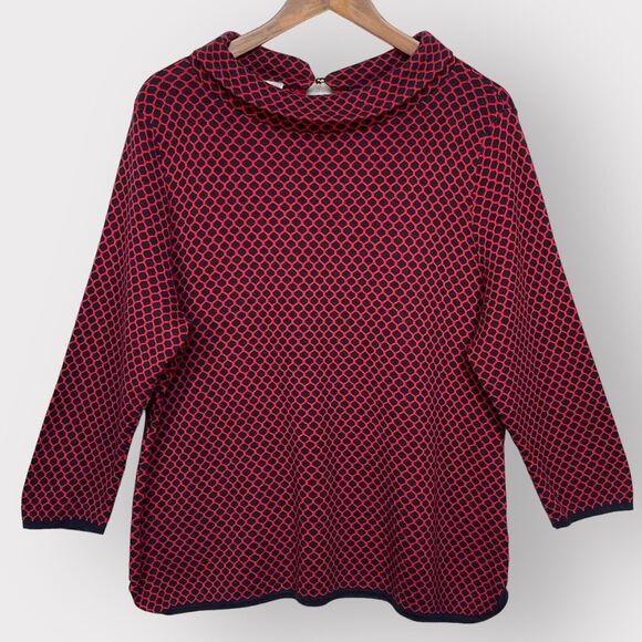 Talbots Factory Knit Top‎ Women Size L Red Blue Honeycomb Long Sleeves Q36 - Picture 1 of 13